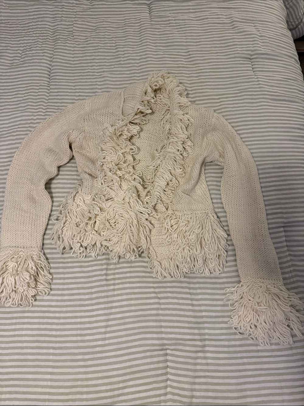 Cream Fringe Open-Front Women's Sweater